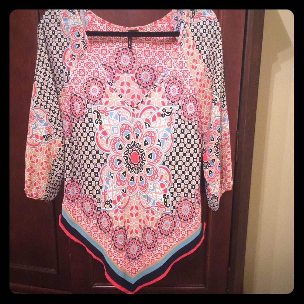 Multi Color Print Handkerchief Blouse